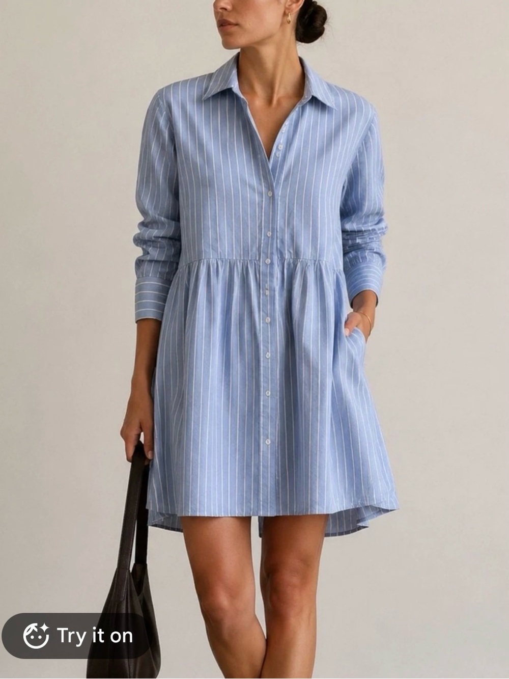 Zara Light Blue Pinstripe Shirt Mini Dress